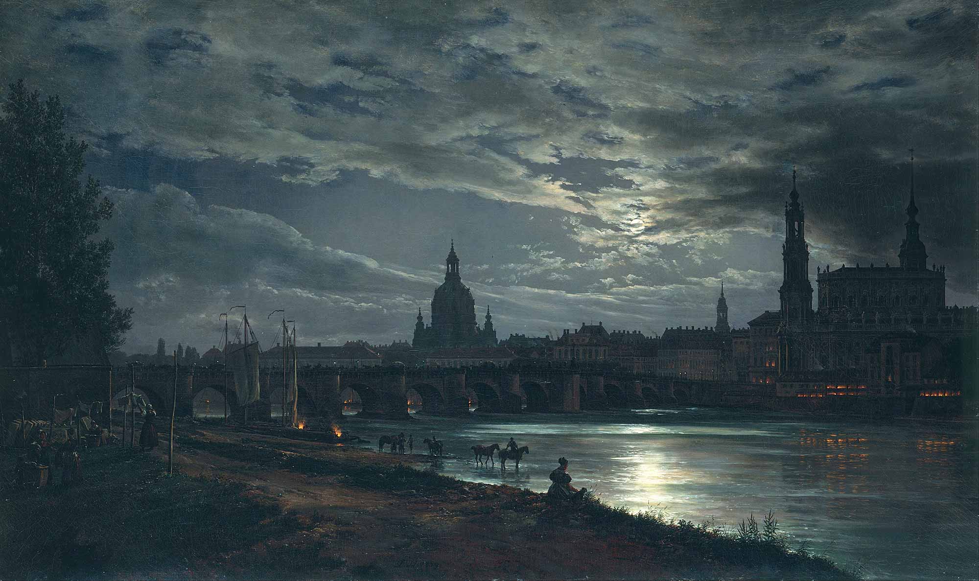 View of Dresden by Moonlight – Johan Christian Dahl